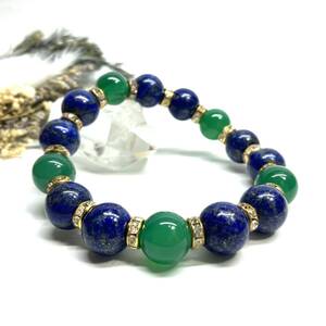  lapis lazuli & green .. Power Stone bracele natural stone breath ( Gold ) 12mm.. better fortune men's man 0