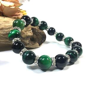  green Tiger I & onyx Power Stone bracele natural stone breath ( silver ) 12mm.. better fortune men's man 0