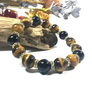  Tiger I & onyx Power Stone bracele natural stone breath ( Gold ) 12mm.. better fortune men's man 0