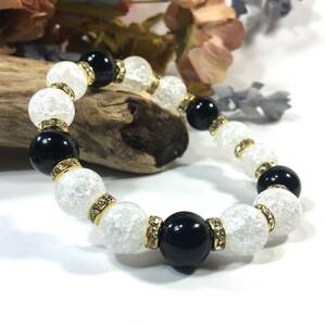  crack crystal & onyx Power Stone bracele ( Gold ) 12mm.. better fortune men's man 0