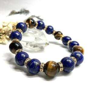  lapis lazuli & Tiger I Power Stone bracele natural stone breath ( Gold ) 12mm.. better fortune men's man 0