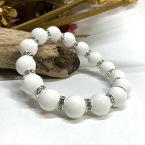  white onyx Power Stone bracele ( long Dell : silver ) 12mm men's * lady's natural stone breath 0