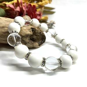  white onyx & crystal Power Stone bracele natural stone breath ( silver ) 12mm.. better fortune men's man 0