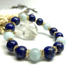  lapis lazuli & aquamarine Power Stone bracele natural stone breath ( Gold ) 12mm.. better fortune men's man 0