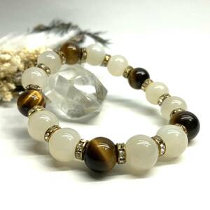  moonstone & Tiger I Power Stone bracele natural stone breath ( Gold ) 12mm.. better fortune men's man 0