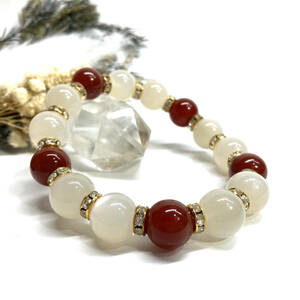  moonstone & red .. Power Stone bracele natural stone breath ( Gold ) 12mm.. better fortune men's man 0