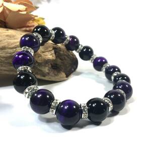  purple Tiger I & onyx Power Stone bracele natural stone breath ( silver ) 12mm.. better fortune men's man 0