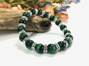  green Tiger I Power Stone bracele 10mm men's * lady's ( long Dell : silver ) better fortune .. beads breath 0