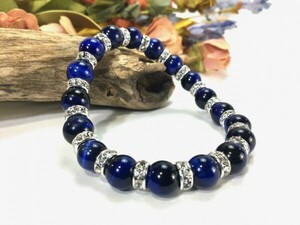  blue Tiger I Power Stone bracele 10mm men's * lady's ( long Dell : silver ) better fortune .. beads breath 0