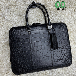 黒 メンズ クロコダイル ハンドバッグ A4/PC対応 鞄 旅行通勤用 ワニ革 ビジネスバッグ