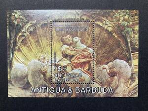 外国切手（未使用）アンティグア・バーブーダ 1984年発行 コレッジョ没後450年 1種小型シート - 絵画 美術 芸術 宗教画 フレスコ画