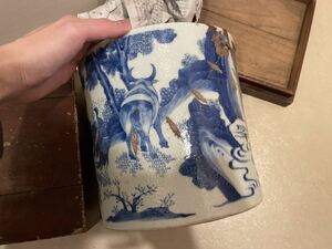  China fine art? blue and white ceramics tea ceremony water jar . tea utensils old thing 