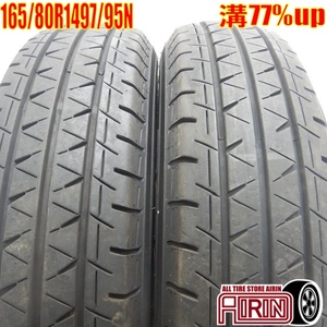 中古タイヤ 165/80r14 97/95N タイヤ ヨコハマ ブルーアースバン RY55 2本セット バネット ボンゴ デリカ 中古 14インチ