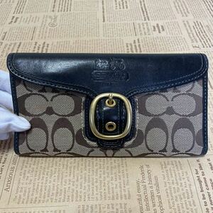 1円スタート！【コーチ】COACH レザー×キャンバス 長財布