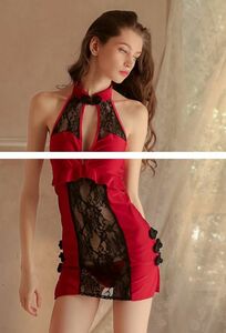 new[433] red x black super sexy China dress manner Leotard race queen Night wear . empty One-piece cosplay race 