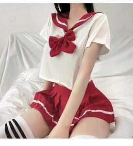  new work [779] red x white super sexy . ultra ero.. sexy Ran Jerry baby doll sailor suit cosplay Leotard school uniform costume 