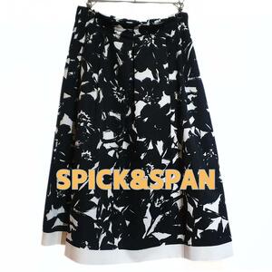 スピックアンドスパン フレアスカート ひざ丈 花柄 ブラック 38 日本製 美品