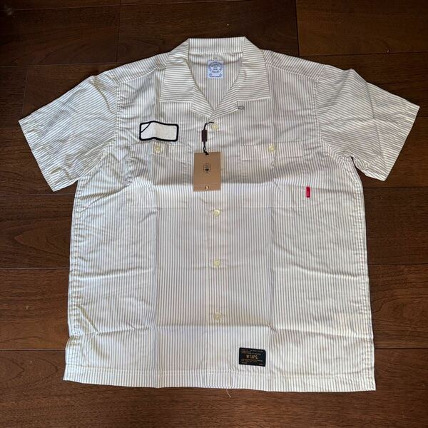 新品未使用 付属品完備　15ss WTAPS VATOS S/S SHIRTS.COPO.STRIPE WHITE Mサイズ半袖シャツ 開襟