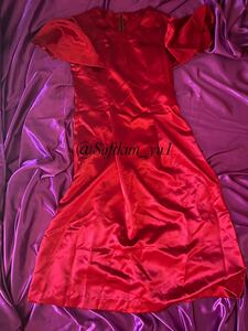 赤 ロングドレス 光沢 超光沢サテン 