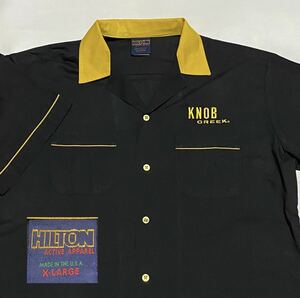 80's HILTON ヒルトン ボーリングシャツ 黒x黄 切替 USA製 XLサイズ ビンテージ古着 80年代 70's コットン ポリ vintage ボウリング