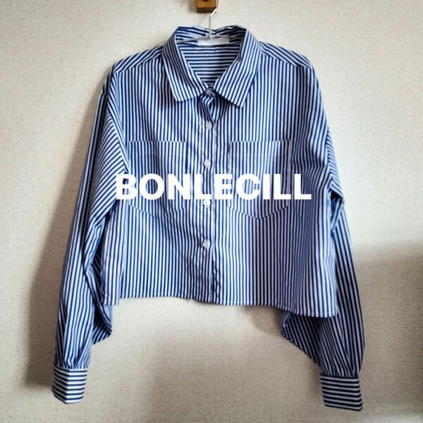 BONLECILL クロップド丈シャツ ストライプシャツ 長袖シャツ Mサイズ