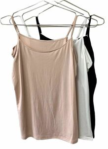 CR12707 IBK⑥[ special price ] new goods large camisole 4L 3 sheets beige other stretch . sweat speed . contact cold sensation shoulder cord adjustment inner with translation lady's 