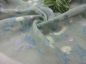 KA4508-4 * poly- series washer processing Jaguar do lace fabric * length 2.9m| floral print | Sky green × multicolor 