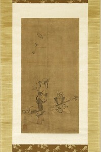 掛軸「葛飾北斎 曲芸師図」江戸後期 浮世絵師 勝川春章門下 画狂人 絵画