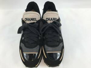 シャネル CHANEL スニーカー A08802 スエード×化学繊維 黒×ベージュ レディース ヒールスニーカー ココマーク　中古品 #202942-53