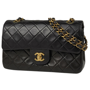 シャネル CHANEL マトラッセ Wフラップ チェーン ショルダーバッグ ココマーク レザー ブラック A01113 レディース 【中古】