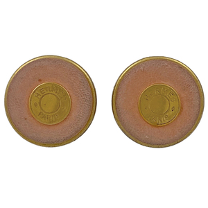  Hermes HERMES Serie round earrings GP leather Gold Pink Lady -s[ used ]