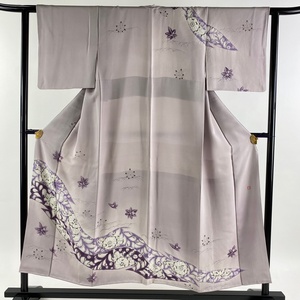 訪問着 身丈151cm 裄丈61cm S 袷 辻が花柄 楓 絞り 薄紫 正絹 美品 秀品 【中古】