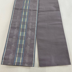  hanhaba obi beautiful goods preeminence goods . geometrical pattern ash purple silk [ used ]