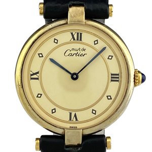  Cartier CARTIER Must Vendome verumeiyu590003 wristwatch silver 925 GP leather quartz ivory lady's [ used ]