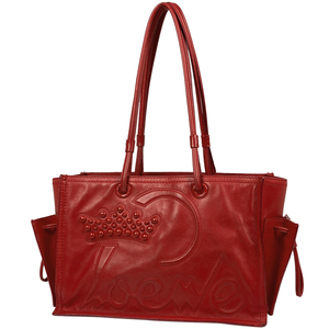  Loewe LOEWE стежок Logo большая сумка заклепки Crown shopa- большая сумка кожа красный женский [ б/у ]