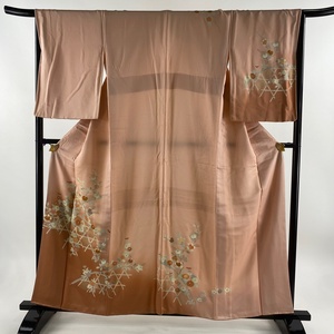 付下げ 身丈157cm 裄丈64cm M 袷 橘花 菊 金彩 ぼかし ピンク 正絹 優品 【中古】