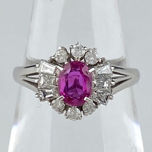 Рубиновое рисунок кольцо платиновое кольцо Меле дициль кольцо № 9 Pt900 Ruby Diamond Ladies [Используется]