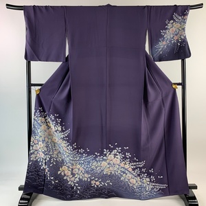 訪問着 身丈165cm 裄丈70.5cm L 袷 辻ヶ花 ぼかし 紫 正絹 名品 【中古】