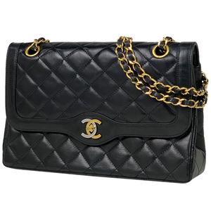 シャネル CHANEL パリ限定 マトラッセ Wフラップ チェーン ショルダーバッグ ココマーク レザー ブラック レディース 【中古】