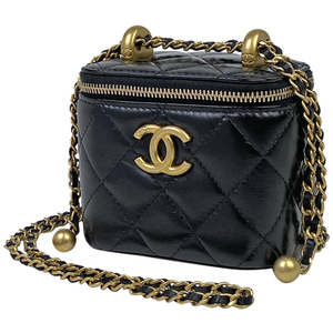 シャネル CHANEL ココマーク ミニ バニティバッグ マトラッセ ショルダーバッグ 化粧ポーチ レザー ブラック AP2292 レディース 【中古】