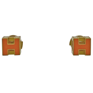  Hermes HERMES car judo ash H Cube earrings H Logo GP Gold orange lady's [ used ]