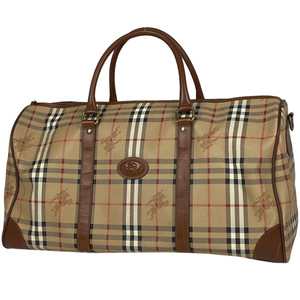 【ジャンク品】バーバリー BURBERRY チェック柄 ボストンバッグ ２WAY ショルダーバッグ コーティングキャンバス ブラウン レディース 中古