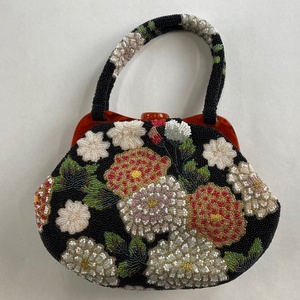  Japanese clothing bag beautiful goods super goods beads bag formal . black beads kimono small articles [ used ]