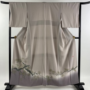  color tomesode length 159.5cm sleeve length 65.5cm M... pine bokashi silver . ash purple silk name goods [ used ]