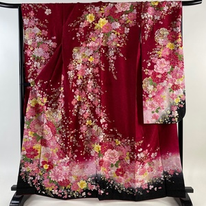  long-sleeved kimono length 163cm sleeve length 67cm M... snow wheel silver through ... pink silk name goods [ used ]