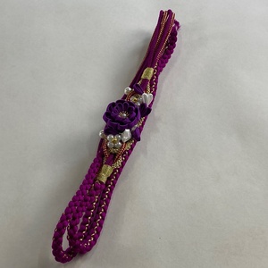 帯締め 美品 優品 振袖用 花 金糸 つまみ細工 赤紫 正絹 和装小物 【中古】