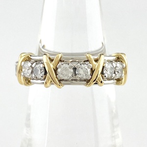  Tiffany TIFFANY&Co.shu Ran bar je ring platinum K18 YG yellow gold ring mere diamond 12 number Pt950 K18 lady's used 
