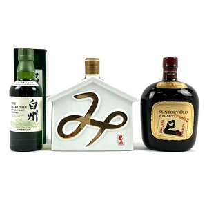 【東京都内限定発送】 3本 サントリー SUNTORY 白州 シングルモルト オールド 干支ボトル 巳 1989年 オールド 巳 ウイスキーセット【古酒】