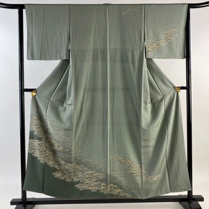 訪問着 身丈155cm 裄丈63.5cm S 袷 松 芝 灰緑 正絹 美品 優品 【中古】