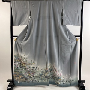  color tomesode length 166cm sleeve length 65.5cm M... scenery pine bamboo plum bokashi grey silk super goods one .[ used ]